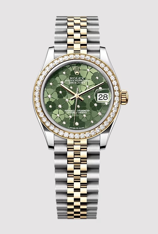 A Blooming Marvel: Perfect Swiss Rolex Datejust 31 Fake Watches UK With Diamond-Set Blue And Green Floral Motif Dials